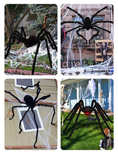 9.8FT Giant Scary Halloween Fake Hairy Spider Decor - Indoor & Outdoor Black Spooky Prop
