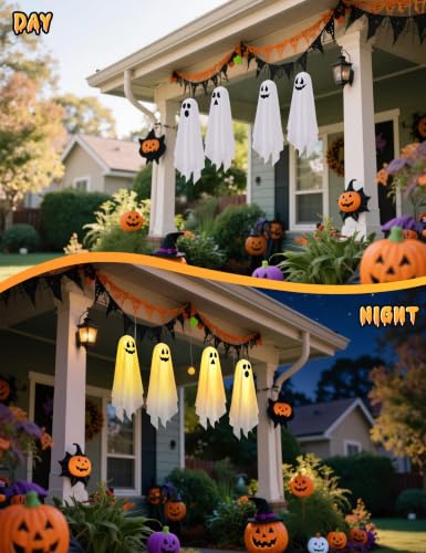Halloween Hanging Ghost Decorations - 4 Pack Outdoor Indoor Light-Up Spooky Yard Party Decor