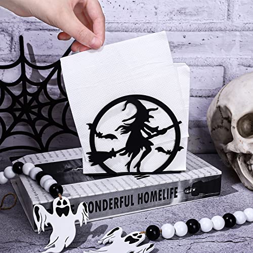 Halloween Napkin Holder Matte Black Metal Witch Design Tabletop Dispenser