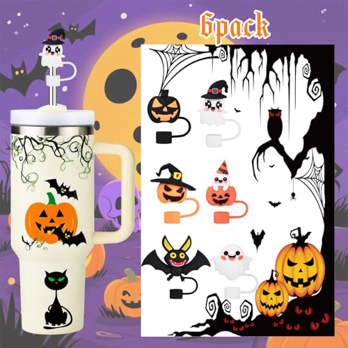 Halloween Ghost Silicone Straw Cover Cap for 30oz/40oz Stanley Tumbler - Bat Variation
