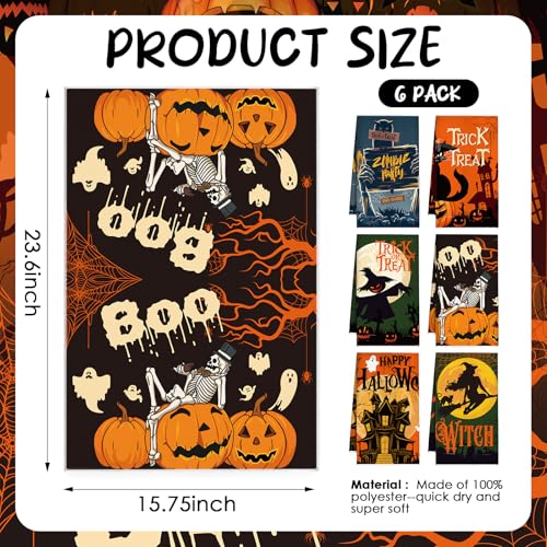 Pumpkin Ghost Halloween Kitchen Towels - Boo Halloween Dish Towels - 6 Pieces