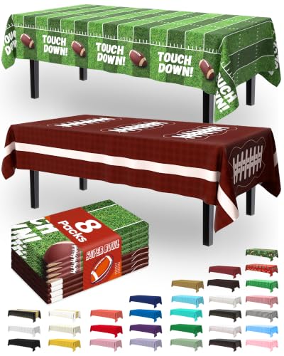 Football Plastic Tablecloth 54x108 Inch - Disposables for Rectangle Tables - 8 Pack