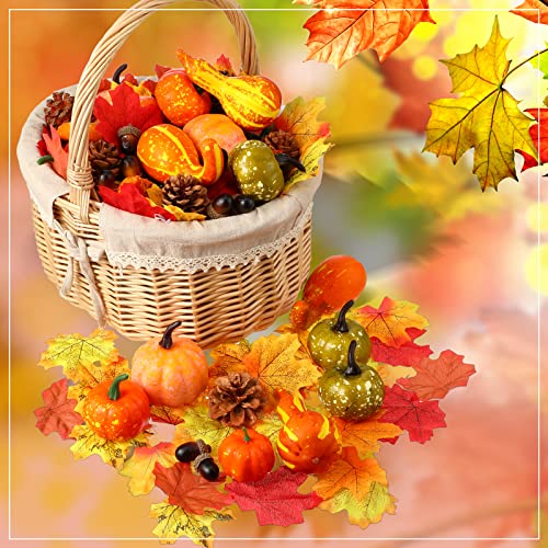 150PCS Fall Thanksgiving Pumpkin Gourd Leaves Decor Set - Artificial Autumn Decorations