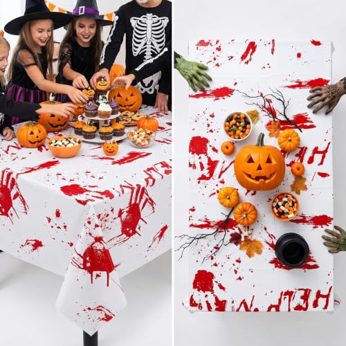 Bloody Handprint Tablecloth 54x108 Inches - Halloween Horror Party Cover - Handprints Variation