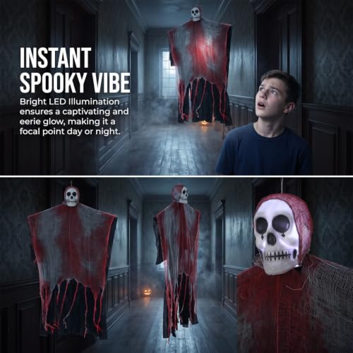 Hanging Ghost Halloween Decorations with Lights - Outdoor 33 Inch Spooky Decor