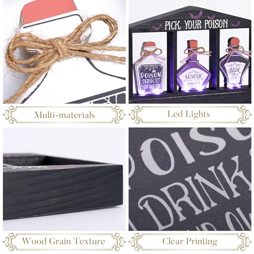 Large Halloween Decor with Purple LED Lights - Pick Your Poison Rustic Sign