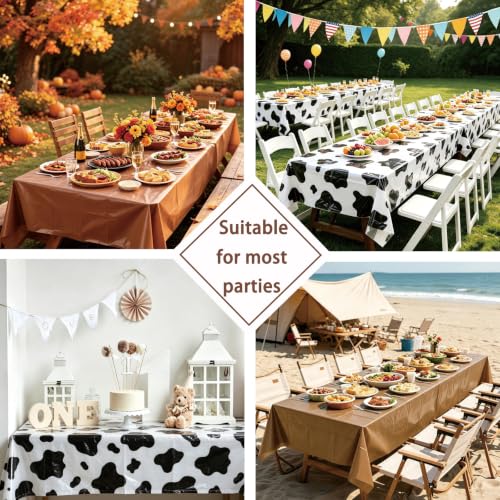 Cow Print Brown Plastic Tablecloth - 12 Pack, 54x108 Inches, Western Theme, P05