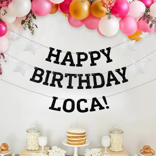 Pre-Strung Happy Birthday Loca Banner Vampire Theme Party Decorations - Black, 18th 21st 25th 30th