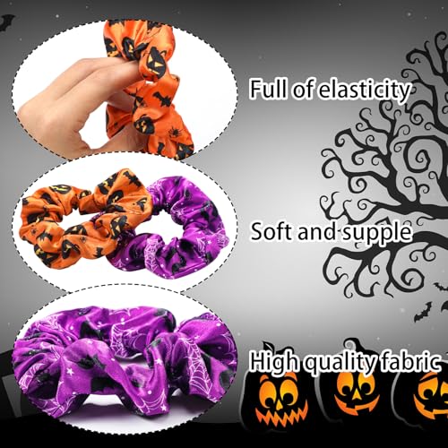 Halloween Satin Hair Scrunchies Set - Pumpkin Skull Black Cat Hair Ties, 80 pcs, Variations Include Pumpkin