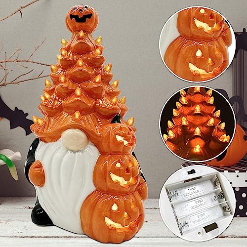 A1-Orange Halloween Gnome Ceramic Tree Decor - 8.6 x 5.2 Inches Indoor Festive Ornament