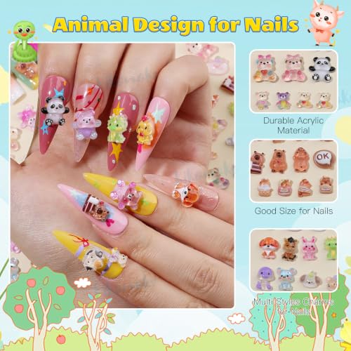 200PCS Cute Animal Nail Charms Set - 3D Resin Decorations for Nails Art - Variation of Animals