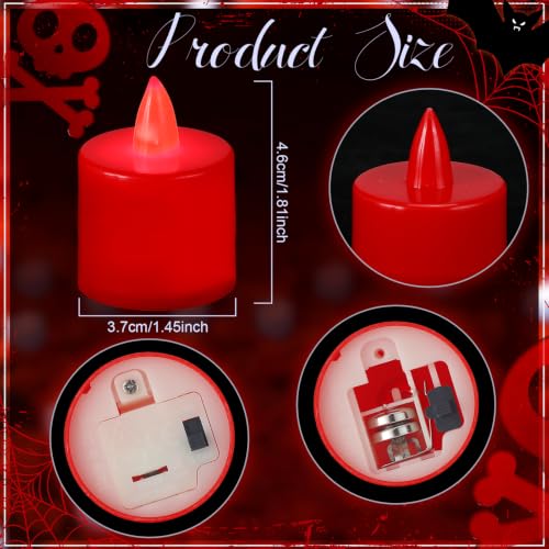 Red LED Tealight Candles 48 Pack - Battery Operated, 1.8 Inch, Flameless Decor