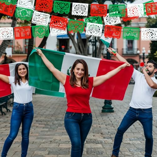 Mexican Independence Day Red Green White Papel Picado Banner - 15.8ft