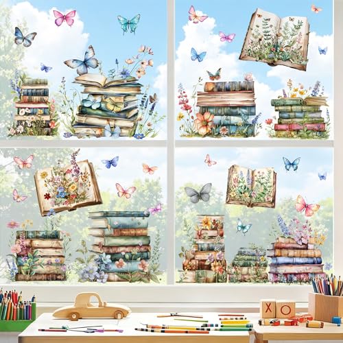 Flower Book Watercolor Wildflower Window Cling - Static Glass Decal for Windows & Glass