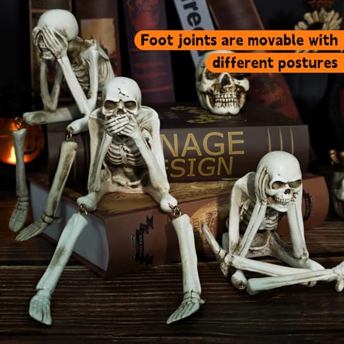 Halloween Skeleton Statues Set of 3 - Resin Gothic Skeleton Decor - See No Evil Hear No Evil Speak No Evil