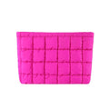 CECKQUE Soft Checkered Quilted Puffy Makeup Bag for Women, Aesthetic Puffer Cosmetic Bag Pouch for Purse (Hot Pink)