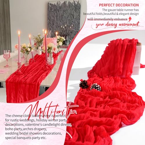 Red Cheesecloth Table Runner Set - 20 Pack, Rustic Wedding & Party Decor