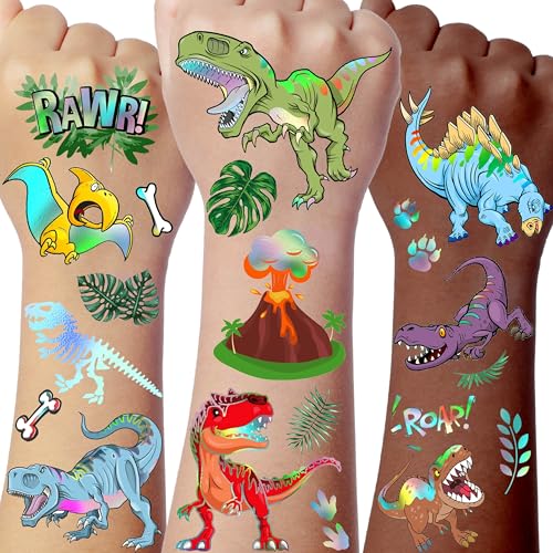 Dinosaur Temporary Tattoos Set - Iridescent Metallic 3D Dino Stickers for Kids & Teens - Variation: Dinosaur