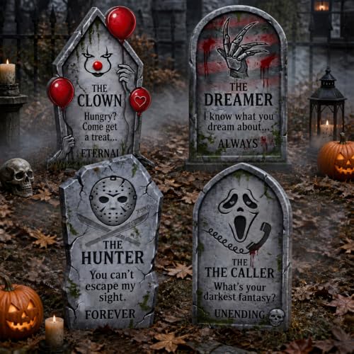 Halloween Tombstone Yard Signs Set - 4 Pack, 16.9 Inch Creepy Graveyard Decor
