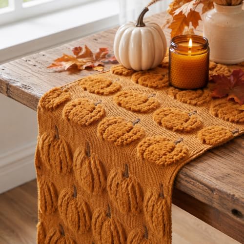 Fall Halloween Table Runner Caramel Pumpkin Decor 13x72 Inches