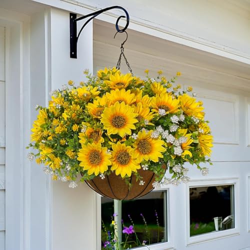 Yellow Fall Artificial Sunflowers Faux Flowers for Outdoor Decoration
