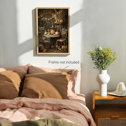 Unframed Vintage Fall Wall Art Pumpkin Witch Tea Party Canvas 11x14in