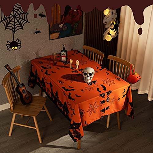Halloween Haunted House Rectangular Waterproof Tablecloth 60 x 120 Inches - Orange