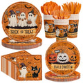 Halloween Disposable Party Plate and Napkin Set - Ghost Pumpkin Design, Serves 24