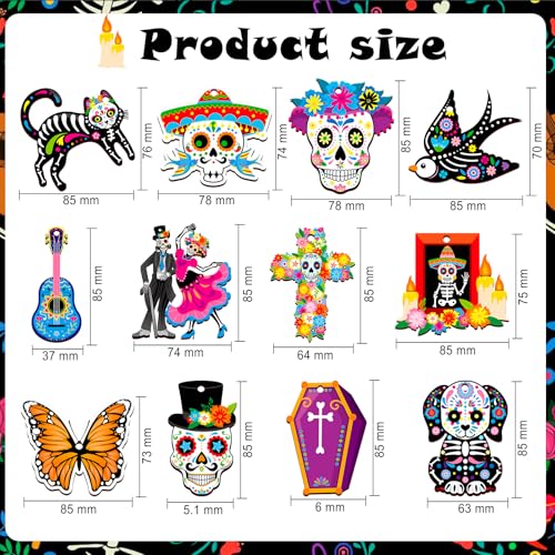Day of the Dead Wooden Ornaments Set - Sugar Skull, Marigold & Cactus Decor, 36 Pieces