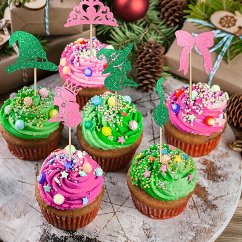 24PCS Witch Themed Cake Cupcake Toppers Decorations for Halloween & Birthday Parties