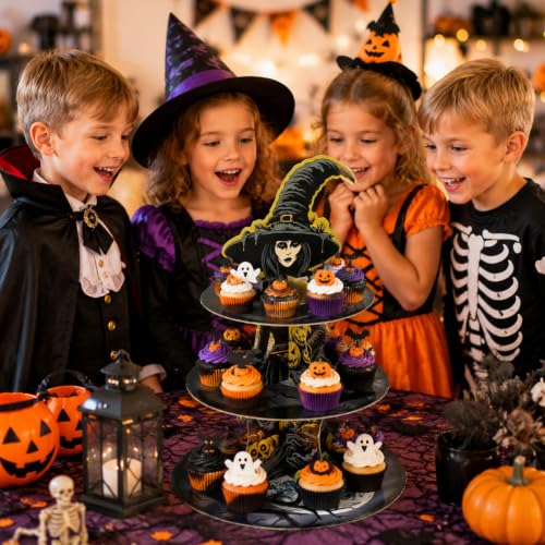 Halloween 3-Tier Cupcake Stand - Witch Theme Cardboard Dessert Display