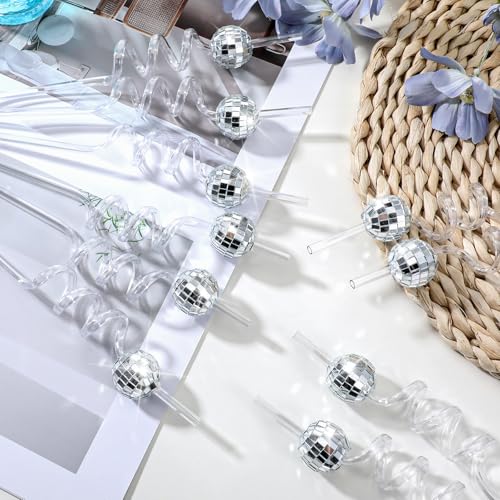 50 Pcs Disco Ball Straws Reusable Retro Mini Ball Decor for Parties