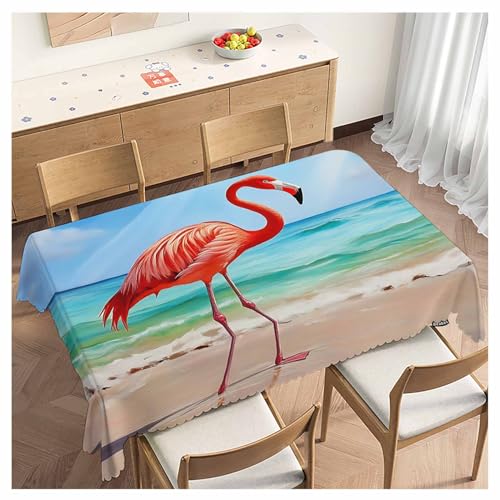 Flamingo Tablecloth - Pink Flamingo Ocean Beach Rectangular Cover 70x52 Inches - Kitchen & Dining Decor