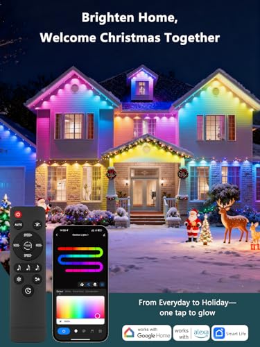 White 100FT RGBIC Outdoor Christmas Lights - Waterproof Smart Eave Lighting
