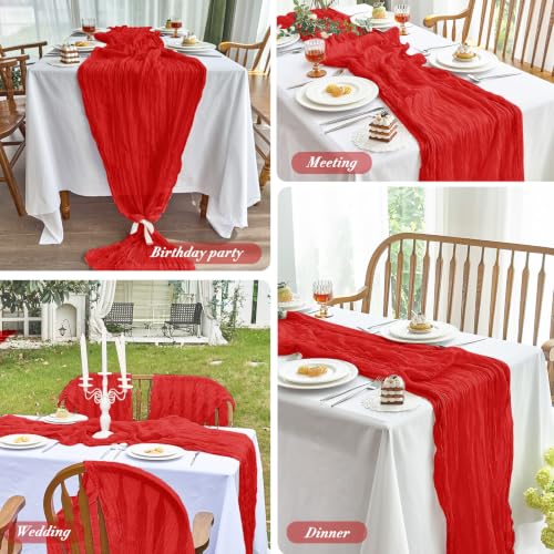 2 Pack Red Cheesecloth Table Runner for Fall Christmas Party Decor - 10FT