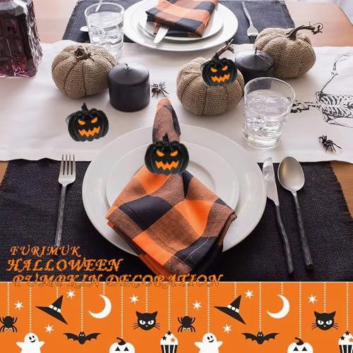 Halloween Napkin Ring Set Pumpkin Design Spooky Metal Alloy Party Table Decor - 6 Pcs