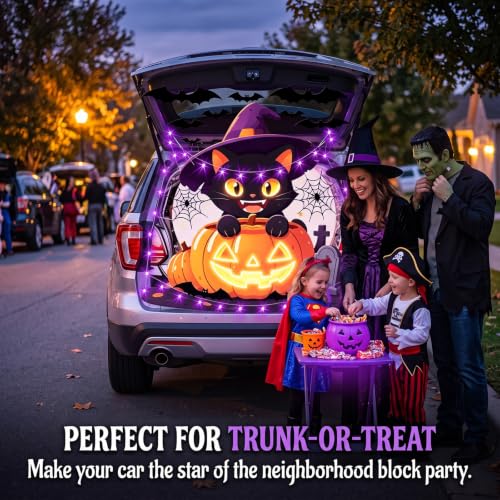 Halloween Trunk or Treat Car Decorations Kit with LED Lights & Backdrop