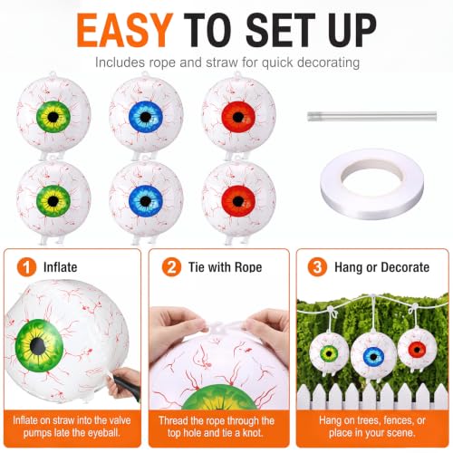 Halloween Inflatable Eyeballs Yard Decorations - 6 Pack, 22 Inches