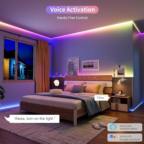 PAUTIX 20ft RGB Smart IC COB LED Strip Lights with Voice Control - Support Alexa & Google, Multicolor, 24V, Flexible Tape Light for Home & Party - Support Voice Activation