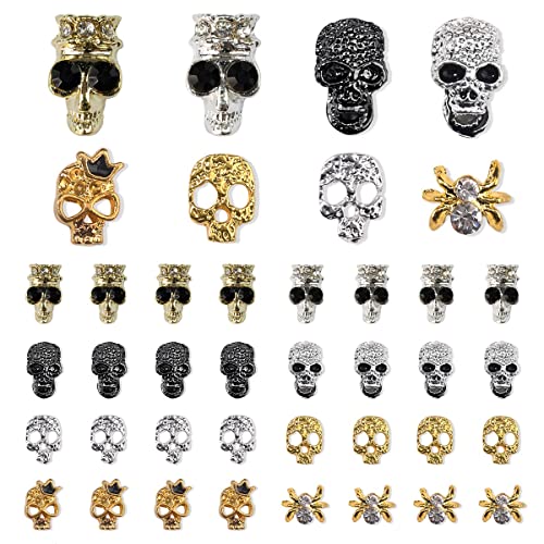 40 Pcs Punk Nail Art Skull & Spider Charms Halloween Nail Decorations - Variation C