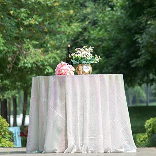 Iridescent White Sequin Tablecloth 120 Inch Round - Glamorous Party Decor