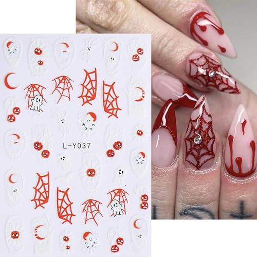 Halloween Ghost Skull Nail Stickers - 6 Sheets Self Adhesive Nail Art Decals - Ghost & Pumpkin Designs (Variation: Ghost Skull-6)