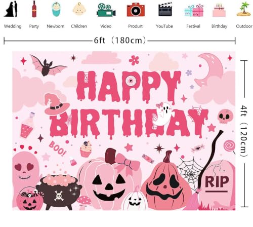 Pink Halloween Birthday Backdrop 6x4FT Spooky Cute Party Decorations