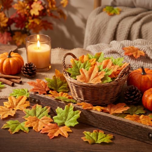 Artificial Fall Leaves Set - Maple Leaves for Autumn Decor, Green-Yellow, 400 Pcs