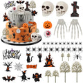 Halloween Cake Toppers Set - 44pcs Spider Bat Castle Pumpkin Skull Hand Decorations - Halloween Party Supplies