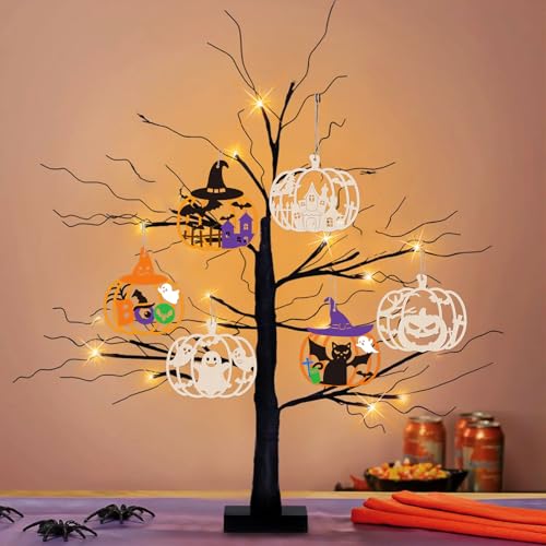 Hollow Pumpkin Wooden Ornaments - Halloween Crafts & Decorations, 24 PCS