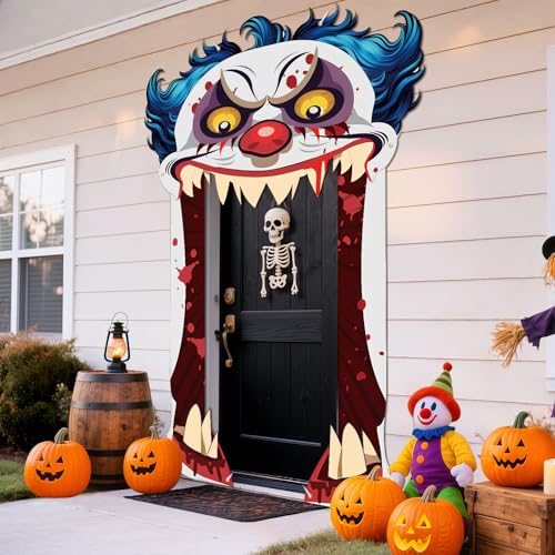 Halloween Creepy Clown Door Banner - Horror Scary Clown Backdrop for Party & Photo Booth