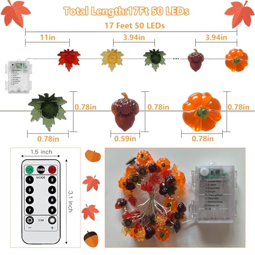 Fall String Lights with 50 LEDs, Battery Operated Halloween & Thanksgiving Decor