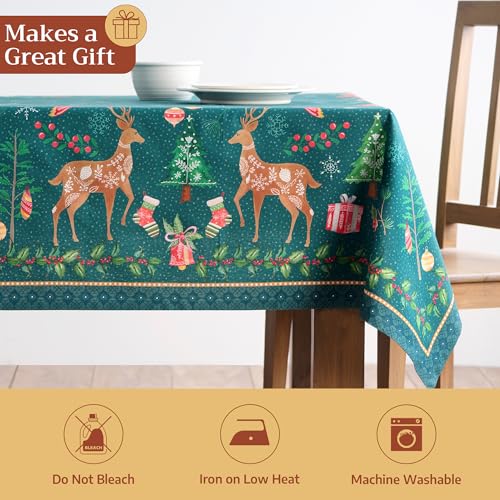Hygge Christmas Table Cloth - 60x90 Inch Rectangular Reusable Cotton Holiday Decor