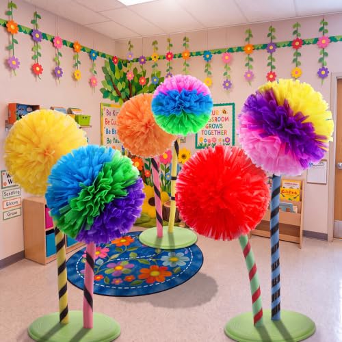 Halloween Party Decoration Pom Poms - 14 Inch Gradient Tissue Paper Flowers - 6 Pack